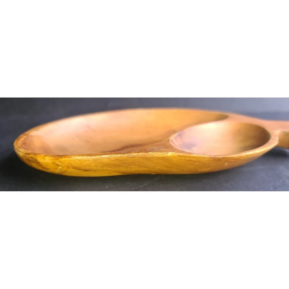 Vintage Hand Carved Monkey Pod Wood Divided Serving Tray Philippines Acacia Leaf